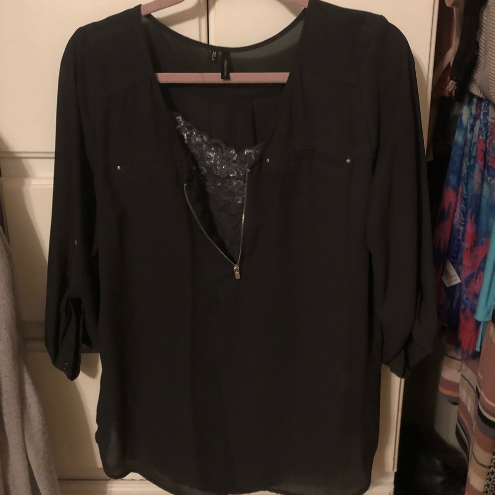 Sheer three quarter sleeve blouse with tank